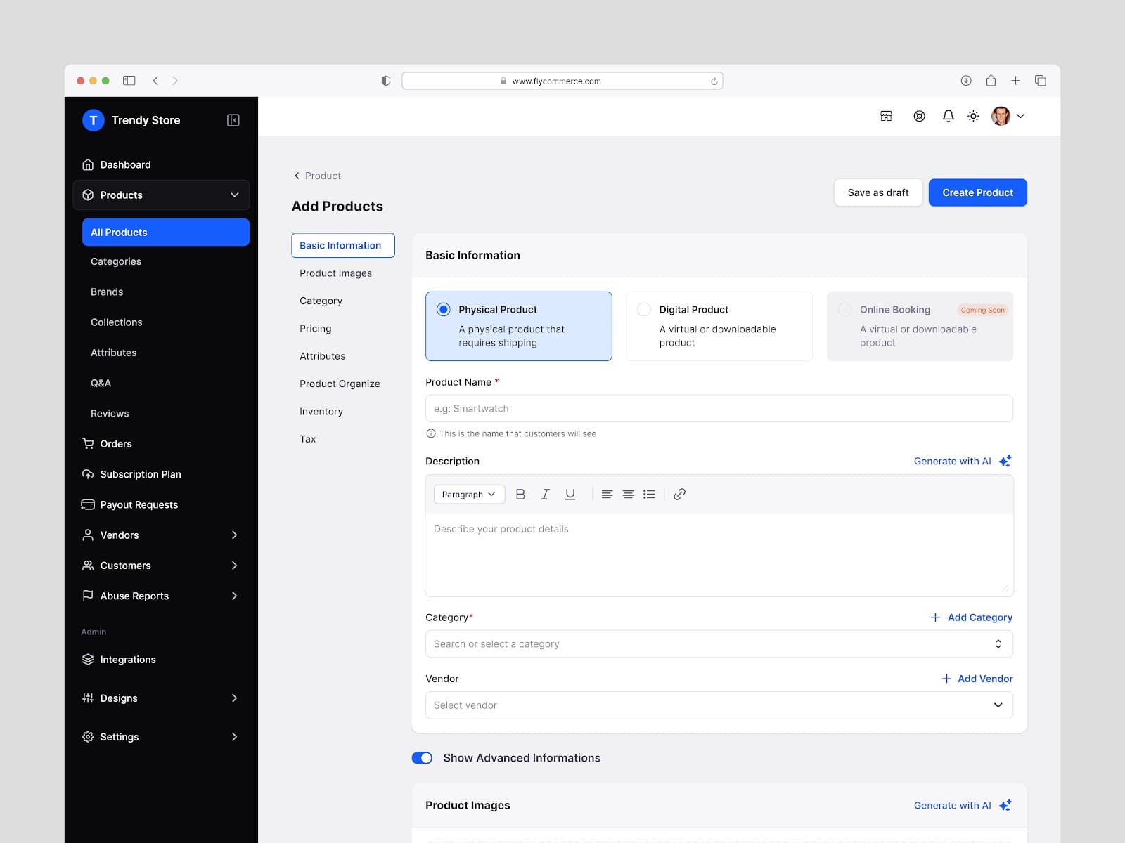 Product Create eCommerce Web App Design