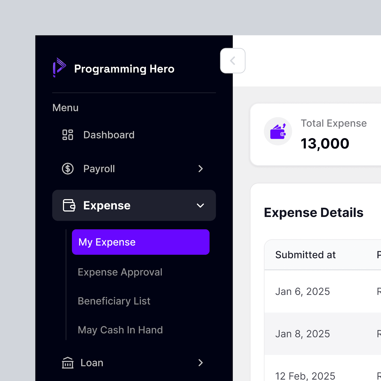 Expense Management System Dashboard UI Design