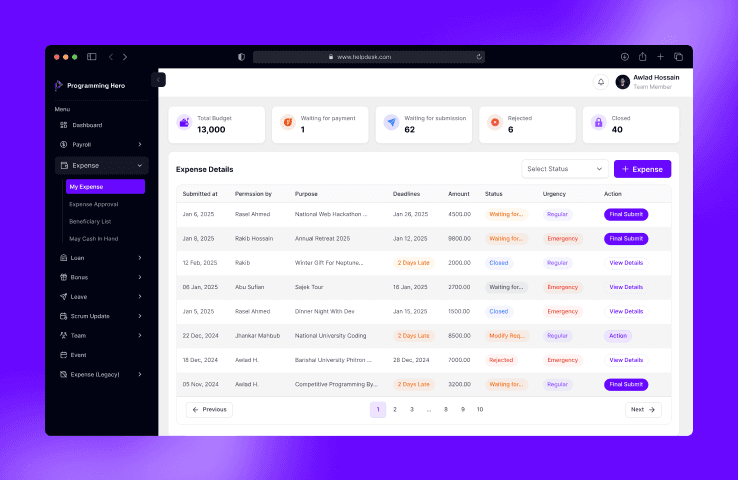 Designing the expense management features for HQ Portal